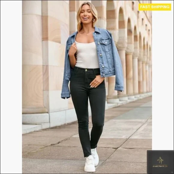 Fitted Denim Jacket with Pockets, Long Sleeve Western Style Coat - Picture 6 of 7